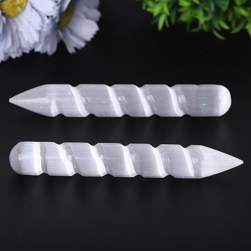6" Spiral White Selenite Wand