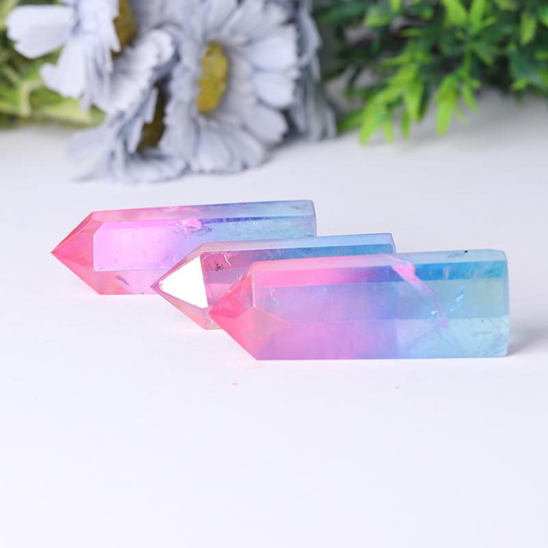 Pink and Blue Aura Clear Quartz Points Colorful Quartz Tower Wholesale Crystals USA