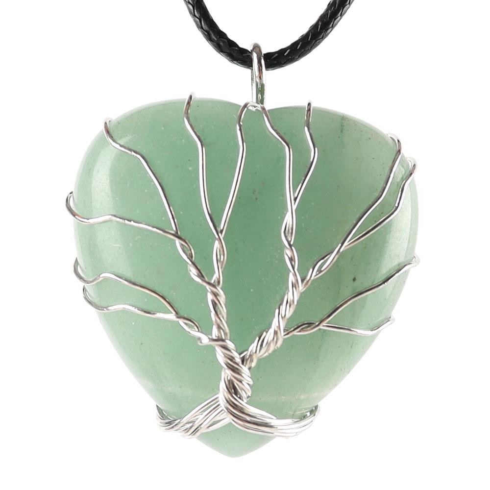 Silver Tree Of Life Wire Wrapped Heart Shape Stone Pendant Wholesale Crystals USA
