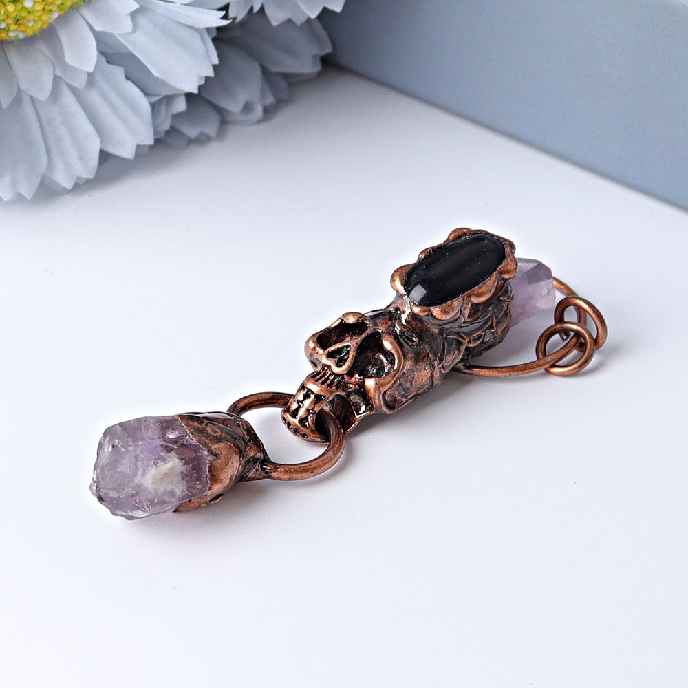 3.3" Amethyst Black Obsidian with Skull Decoration Pendant Wholesale Crystals USA