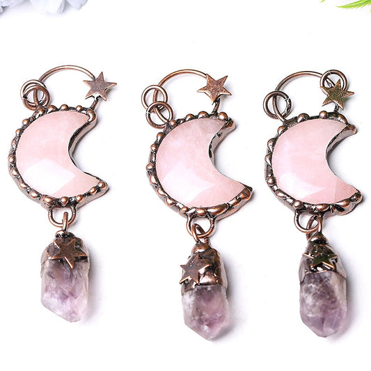 3.7" Rose Moon Amethyst Pendant Key Chain DIY Wholesale Crystals USA