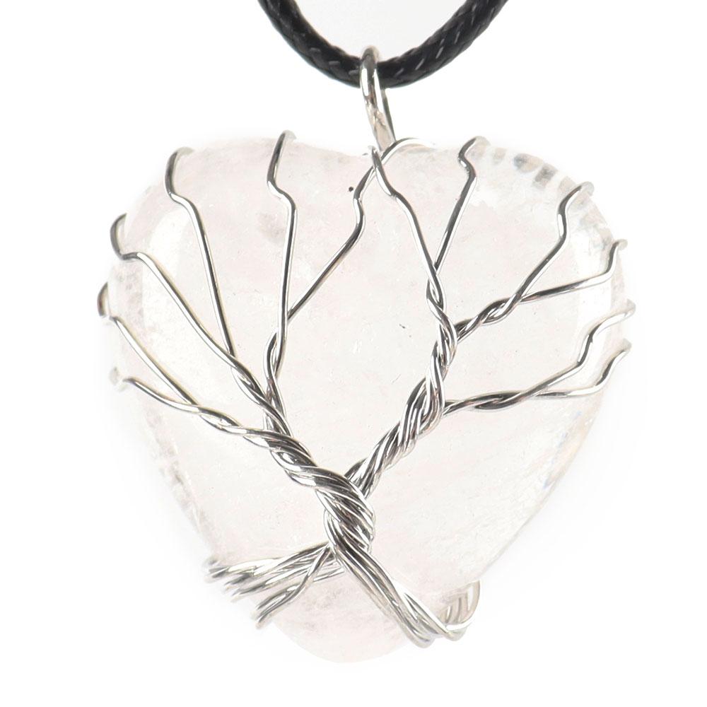 Silver Tree Of Life Wire Wrapped Heart Shape Stone Pendant Wholesale Crystals USA