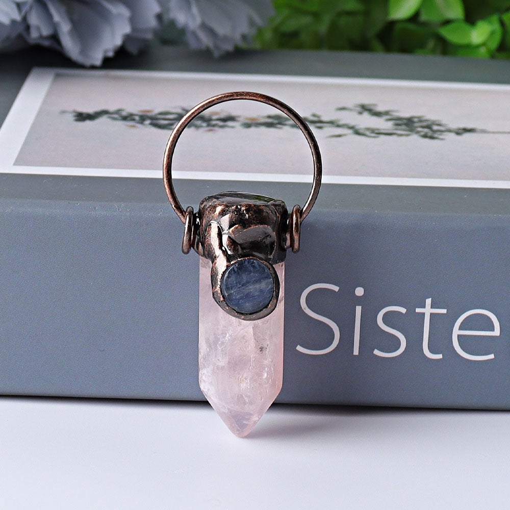 2.4" Amethyst Rose Quartz with Kyanite Pendant for DIY Wholesale Crystals USA