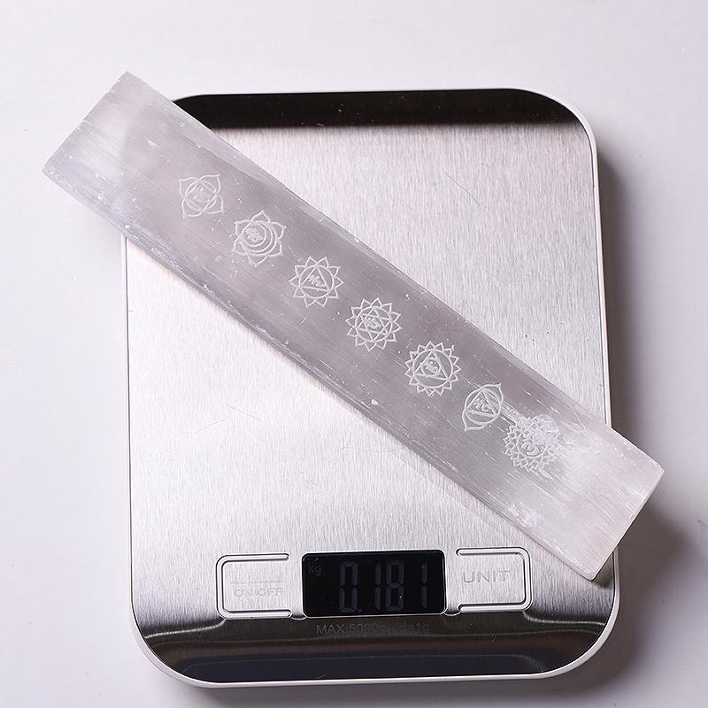 7.5" Selenite Stick Wand with Laser Engraved Chakra Pattern