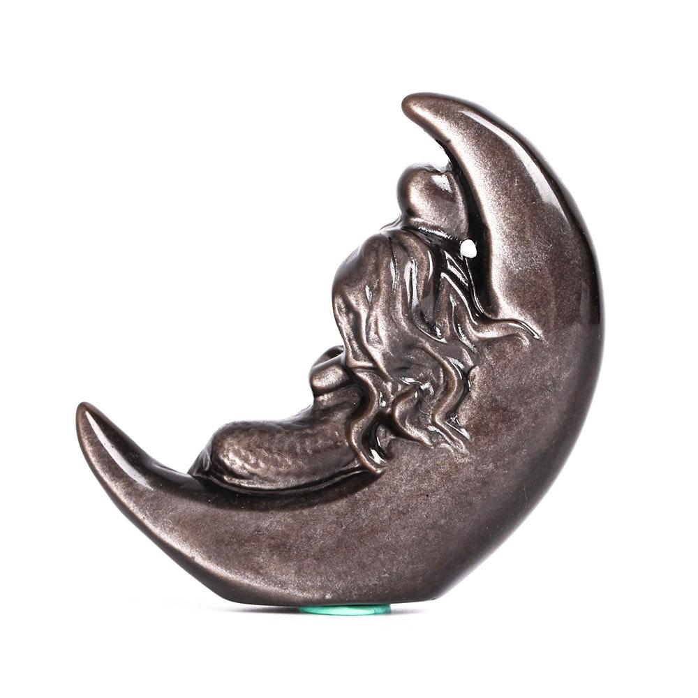 Silver Obsidian Moon with Mermaid Carving Decor Wholesale Crystals USA