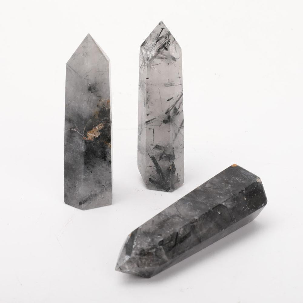 Set of 3 Black Tourmaline Crystal Points Wholesale Crystals USA