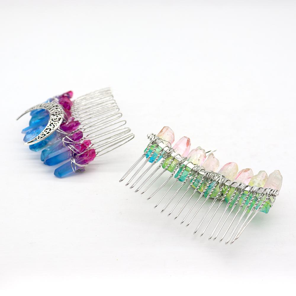 Aura Crystal Witch Moon Crown Silver Wire Hair Accessories Comb Wholesale Crystals USA