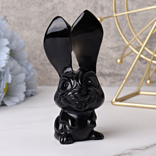 4.7" Black Obsidian Big Ears Rabbit Crystal Carvings Wholesale Crystals USA