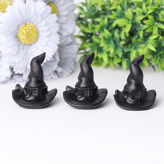 2" Black Obsidian Witch Hat Crystal Carving Halloween Gift Wholesale Crystals USA