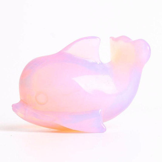 Pink Opalite Dolphin Carving Decoration Wholesale Crystals USA