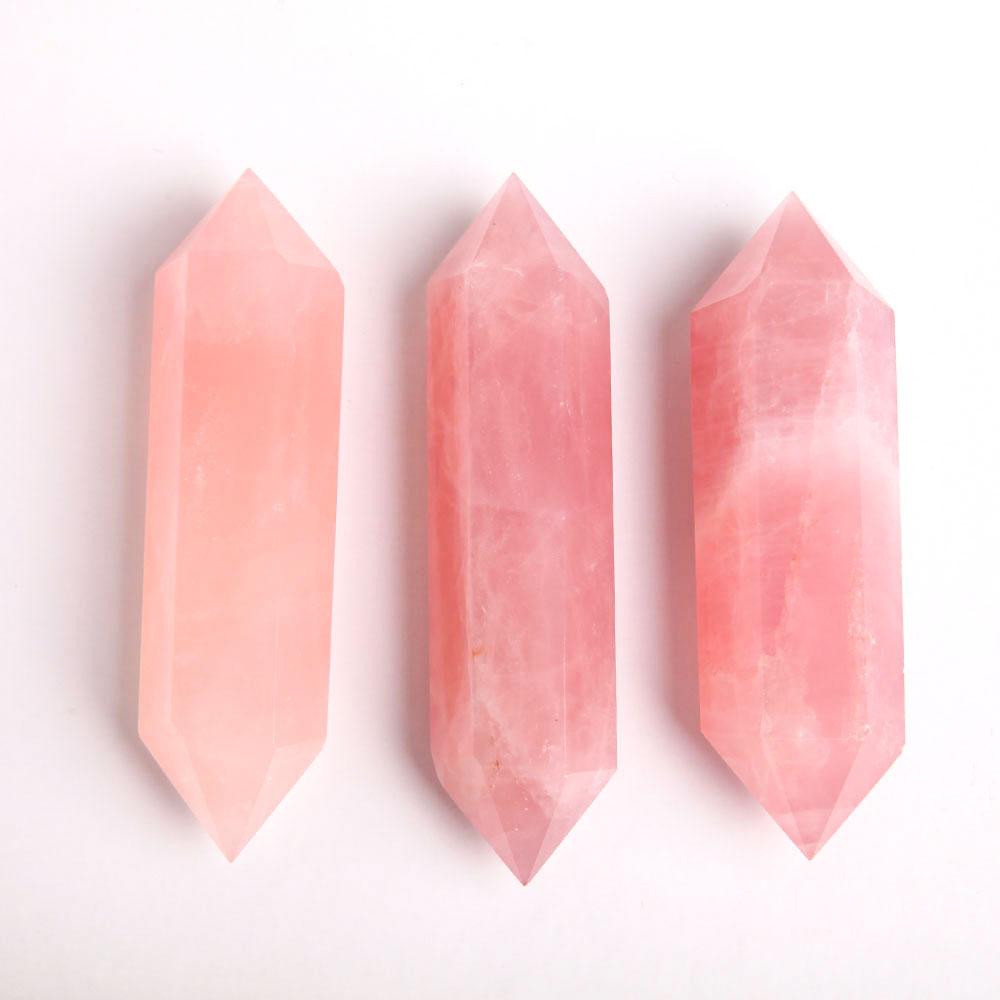 Set of 3 Rose Quartz Double Terminated Crystal Point Wholesale Crystals USA
