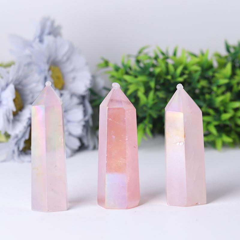 Wholesale High Quality Reiki Beautiful Angel Aura Rose Quartz Point Healing Stone Narural Crystal Tower Wholesale Crystals USA