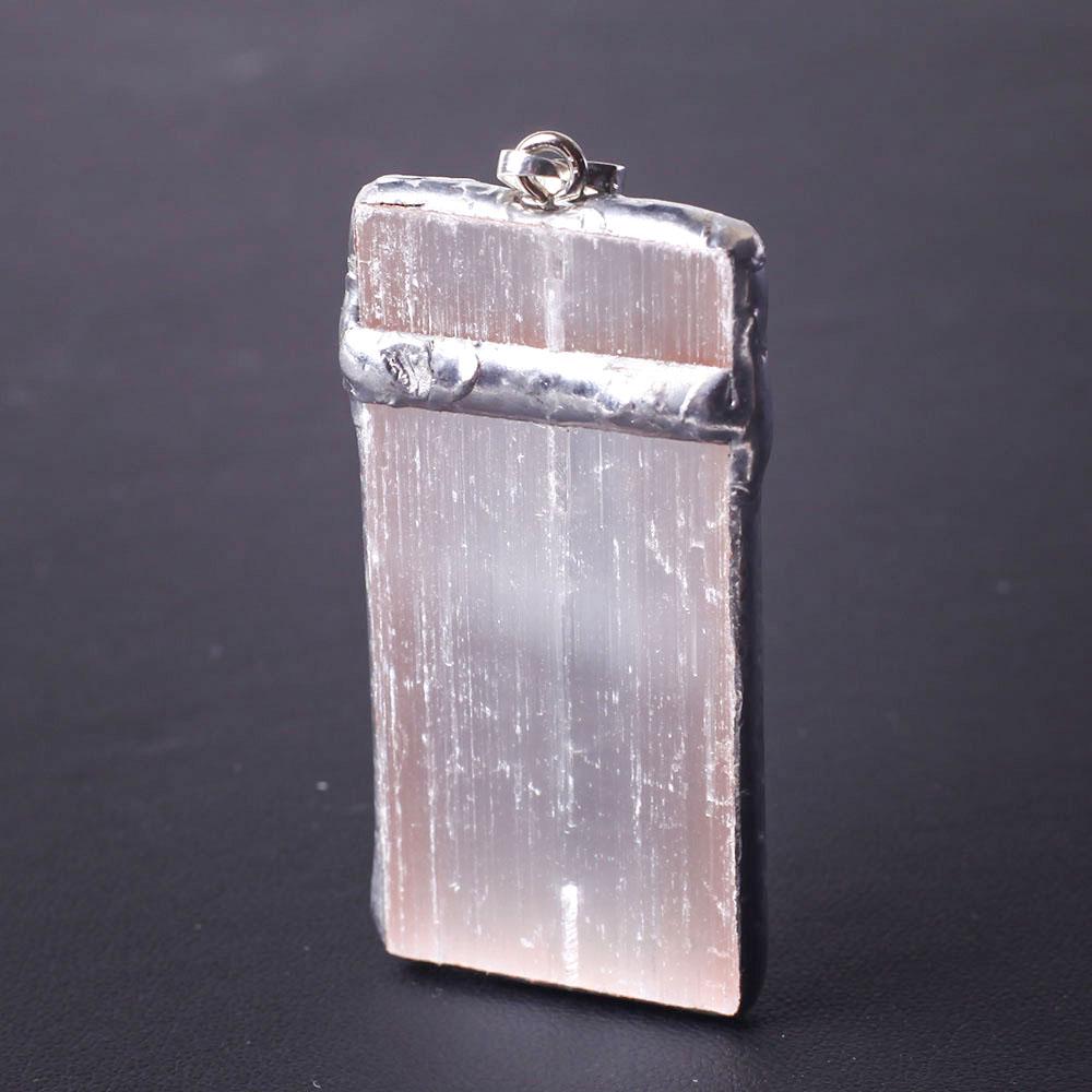 Wire Wrapped Pink Selenite Square Slice Crystal Pendant Wholesale Crystals USA