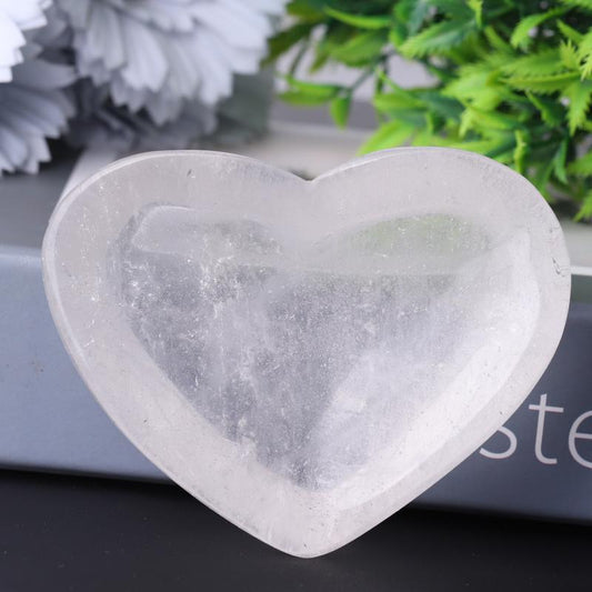 3.5" Clear Quartz Heart Shape Bowl Crystal Carvings Wholesale Crystals USA