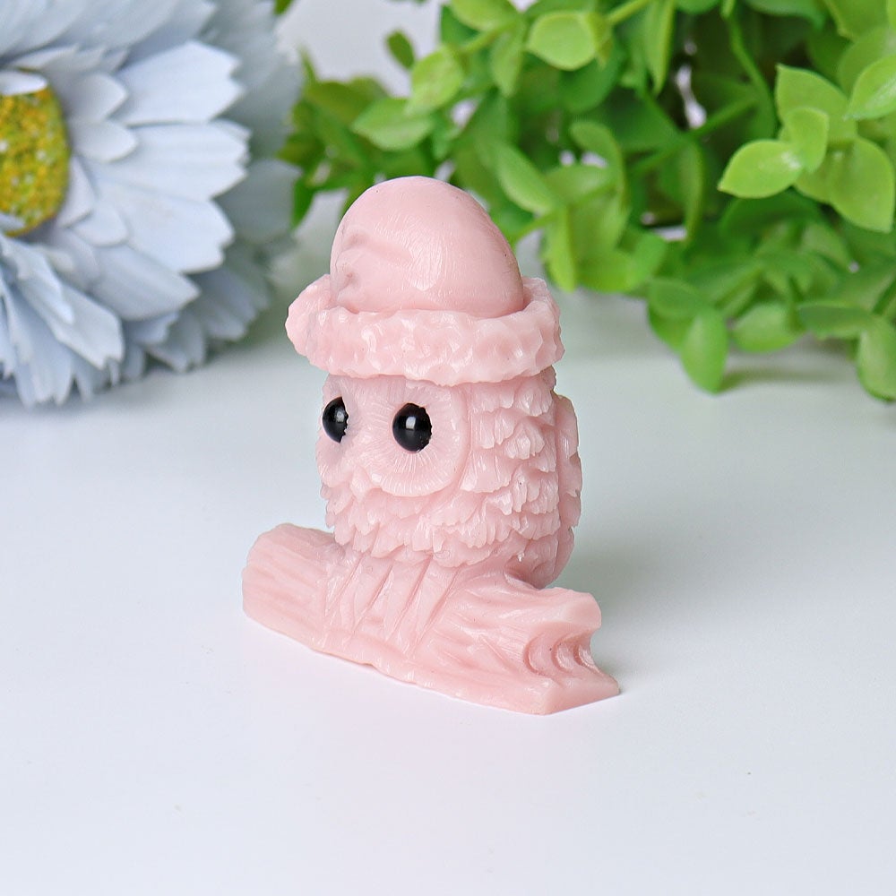 2.1" Pink Opal Owl Crystal Carvings for Christmas Wholesale Crystals USA