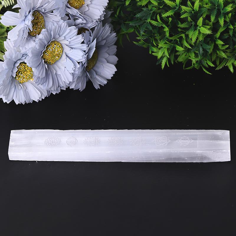 7.5" Selenite Stick Wand with Laser Engraved Chakra Pattern