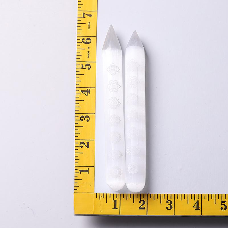 6" White Selenite Wand with Laser Engraved Chakra Pattern