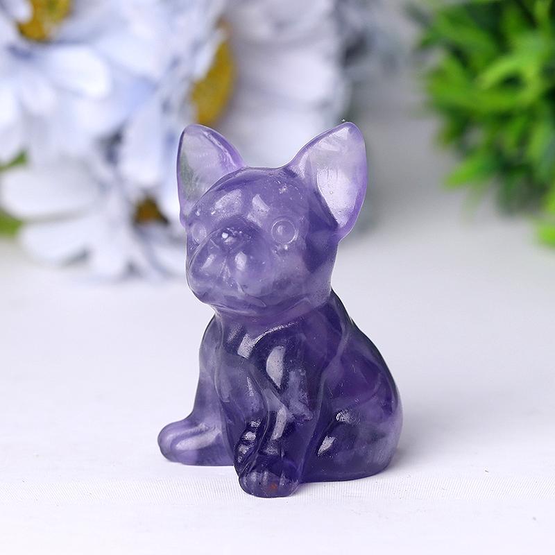2.5" Wholesale High Quality Fluorite French Bulldog Carving Crystal Dog For Home Decor Wholesale Crystals USA