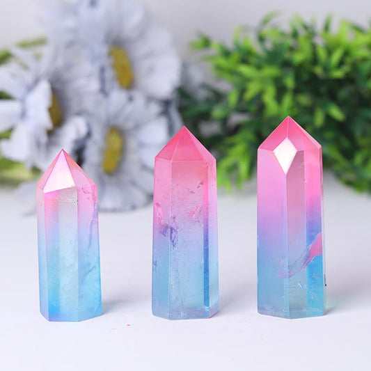 Pink and Blue Aura Clear Quartz Points Colorful Quartz Tower Wholesale Crystals USA