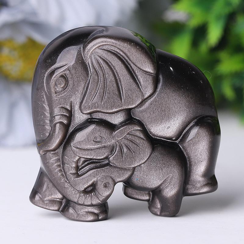 2" Silver Obsidian Elephant Crystal Carvings Wholesale Crystals USA