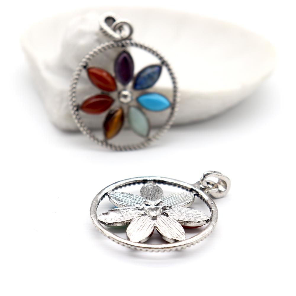 Stainless Steel Vintage Gothic Buddhist Tibetan Lotus 7 Chakra Gemstone Pendant Wholesale Crystals USA