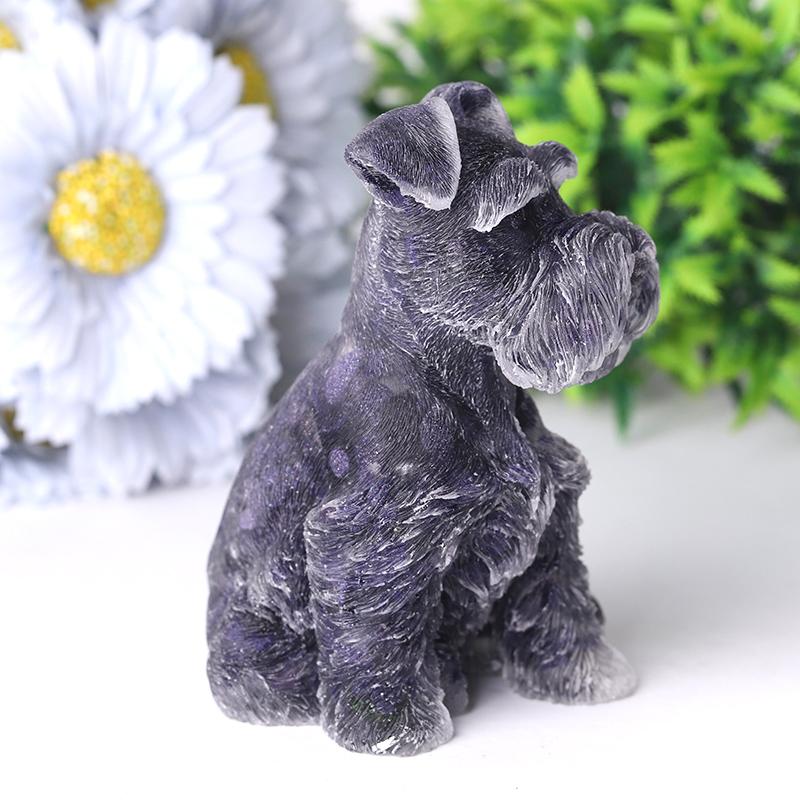 4.2" Crystal Chips Resin Schnauzer Carving for Decoration Wholesale Crystals USA