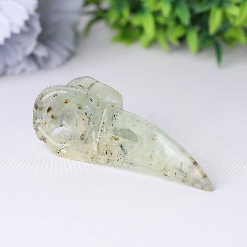 3.5" Natural Prehnite Crow Skull Head Healing Carving Epidote Wholesale Crystals USA