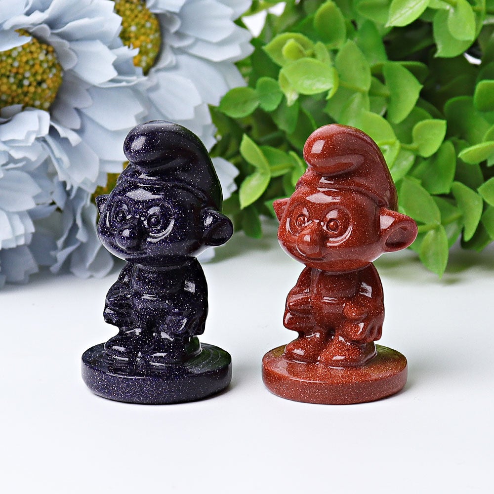 2.1" Blue Golden Sandstone Smurfs Crystal Carvings Wholesale Crystals USA
