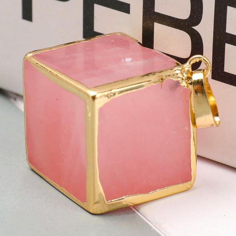 Rose Quartz Cube Pendant Wholesale Crystals USA