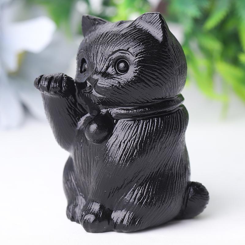 2" Black Obsidian Cute Cat Crystal Carvings for Halloween Wholesale Crystals USA
