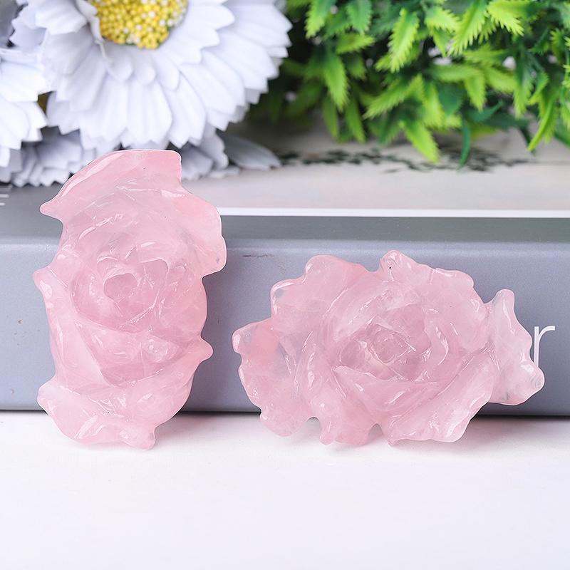 3" Rose Quartz Peony Crystal Carvings Wholesale Crystals USA