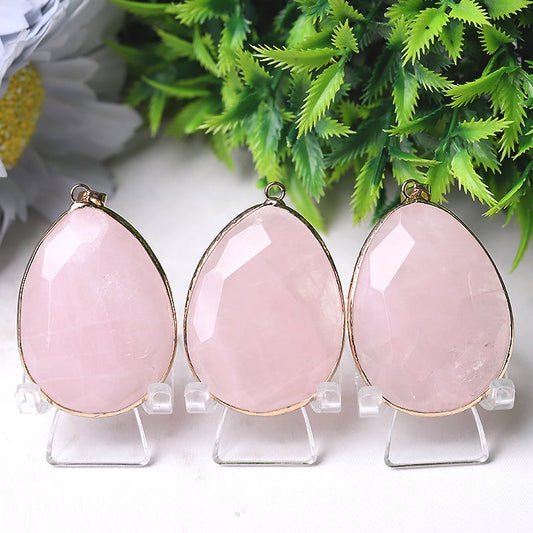 1.75" Rose Quartz Pendant with Golden Rim Wholesale Crystals USA