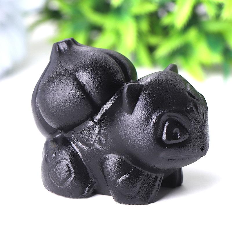 2" Black Obsidian Bulbasaur Crystal Carvings Wholesale Crystals USA