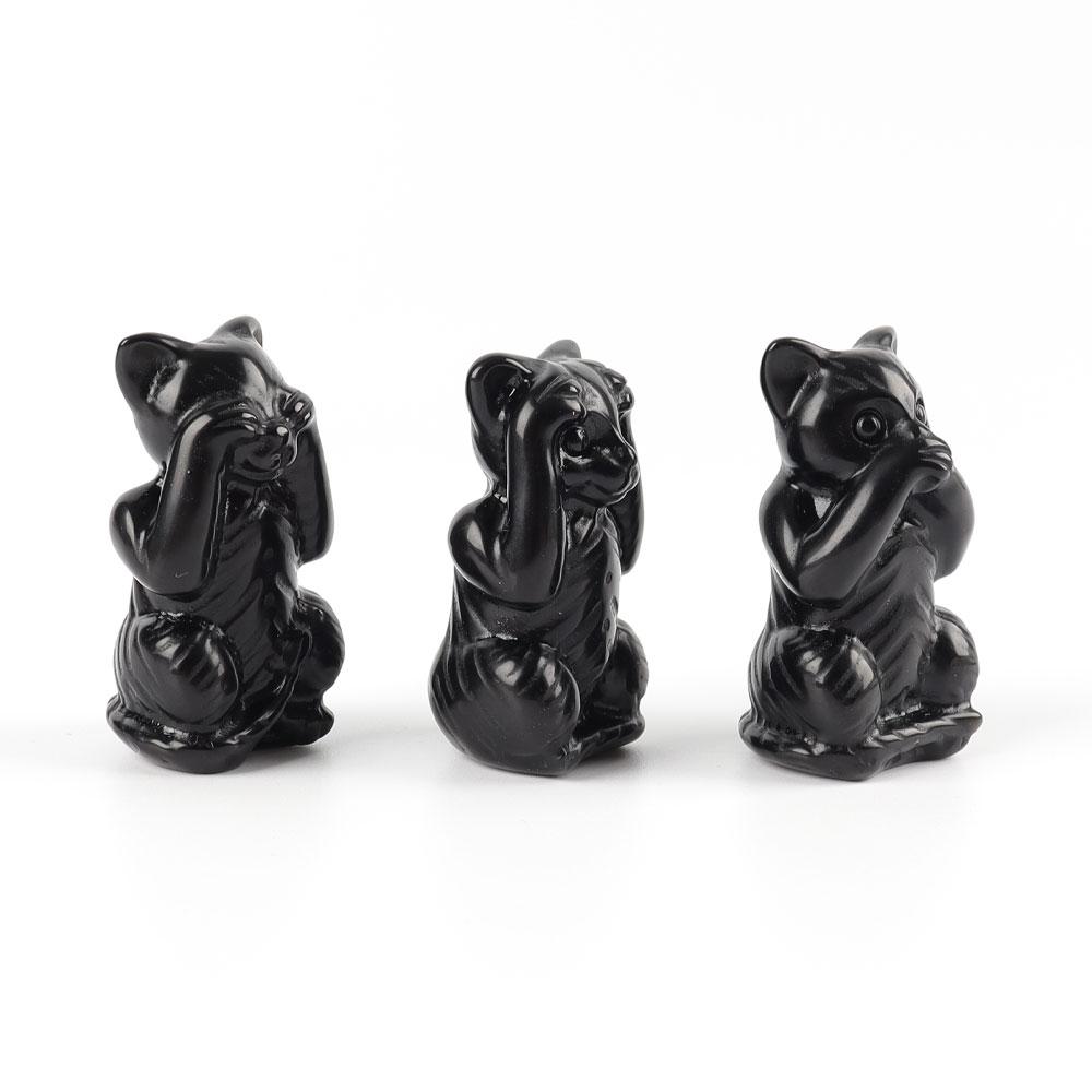 Black Obsidian See No Evil, Hear No Evil, Speak No Evil, Free Form 1set Wholesale Crystals USA