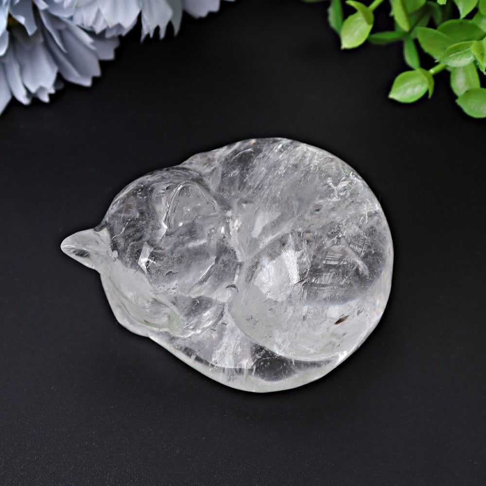 3" Clear Quartz Sleeping Cat Crystal Carvings Wholesale Crystals USA