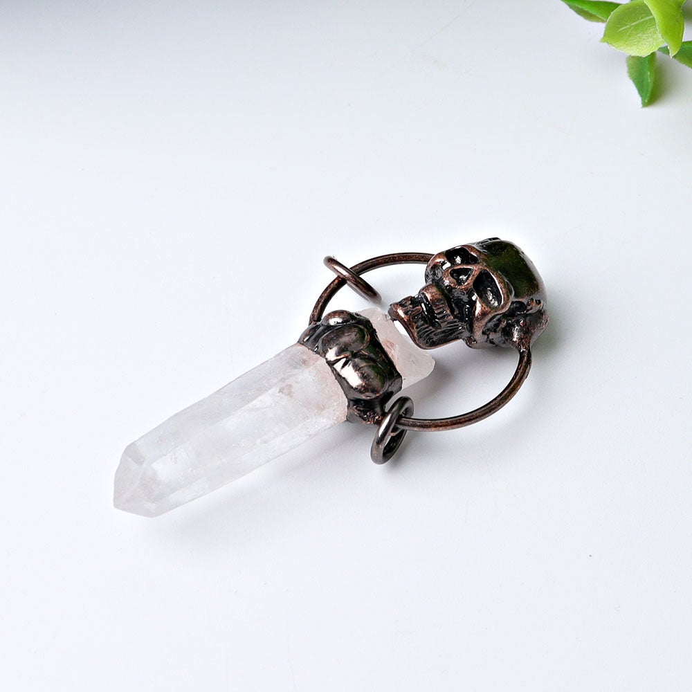2.3" Clear Quartz with Vintage Skull Decoration Pendant Wholesale Crystals USA