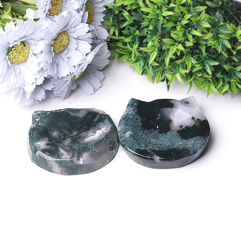 3.5" Moss Agate Cat Head Bowl Crystal Carvings Wholesale Crystals USA