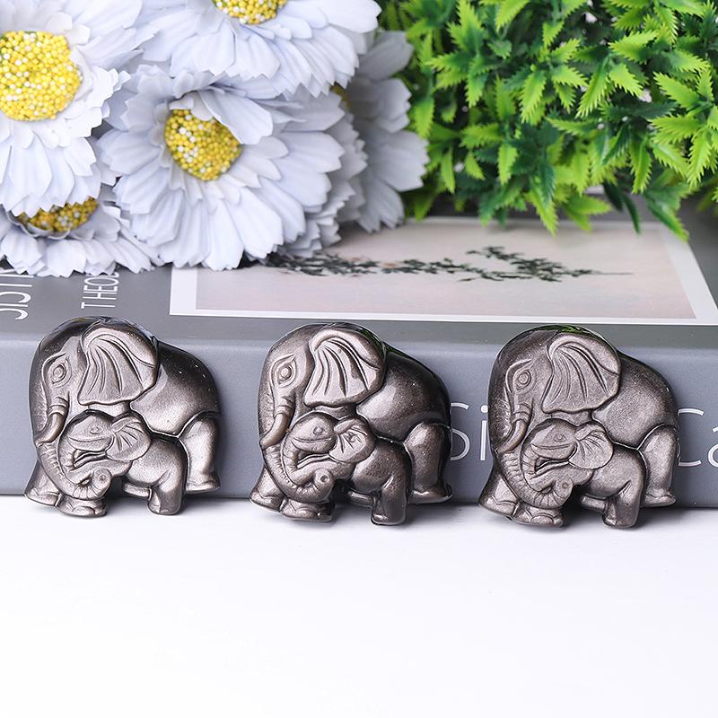 2" Silver Obsidian Elephant Crystal Carvings Wholesale Crystals USA