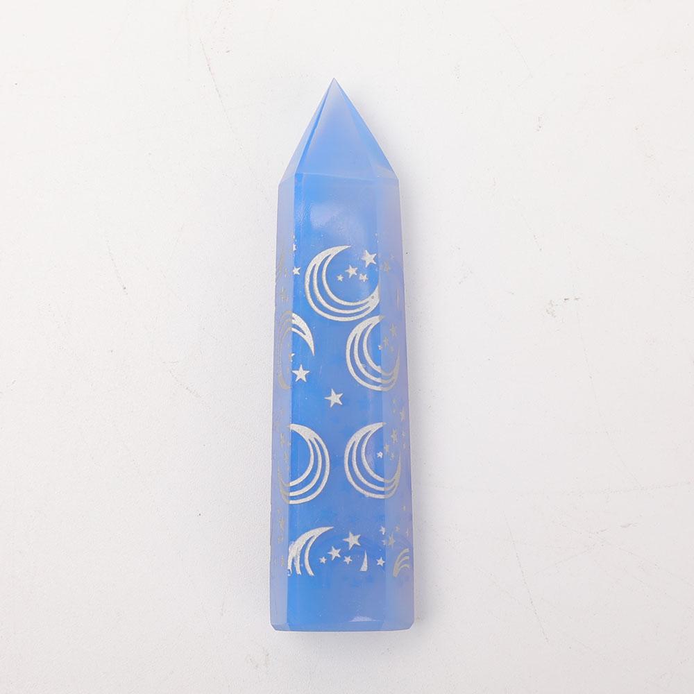 Blue Opalite Point with Laser Engraved Pattern Wholesale Crystals USA