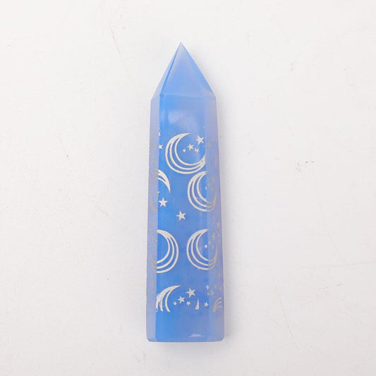 Blue Opalite Point with Laser Engraved Pattern Wholesale Crystals USA