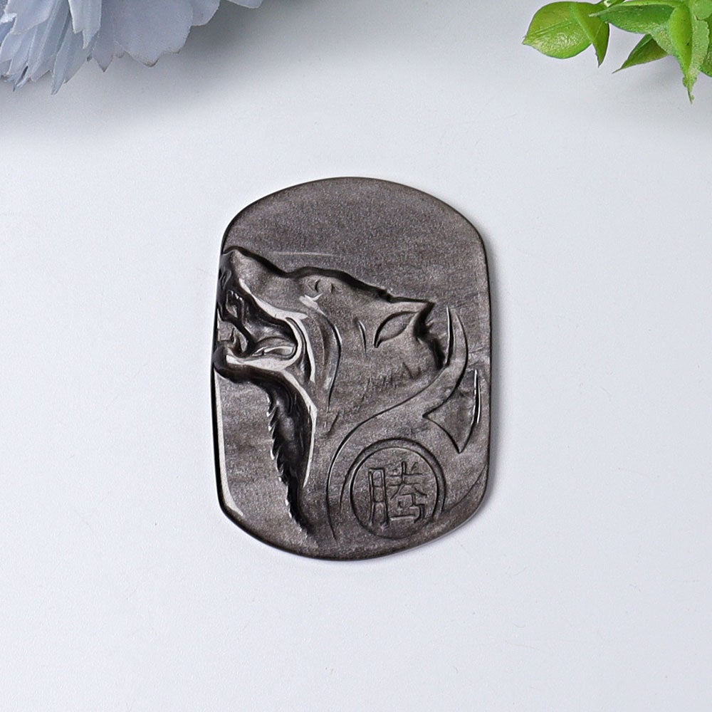 2" Silver Obsidian Wolf Crystal Carving Wholesale Crystals USA