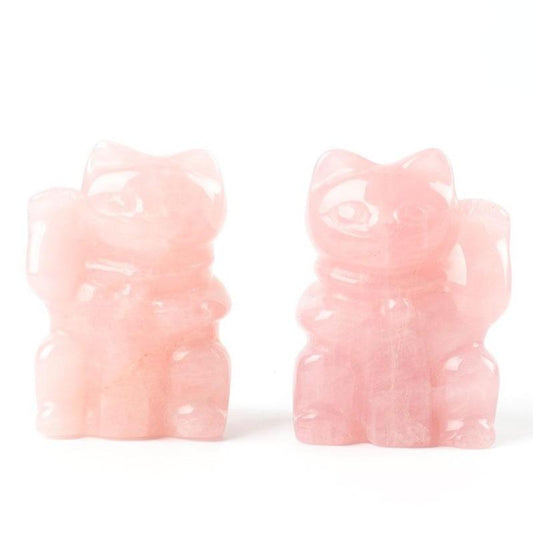 2" Rose Quartz Crystal Carving Lucky Cat Wholesale Crystals USA