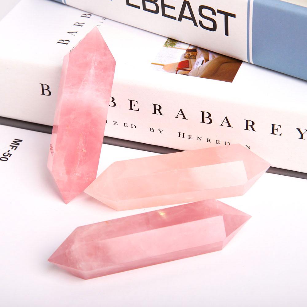 Set of 3 Rose Quartz Double Terminated Crystal Point Wholesale Crystals USA