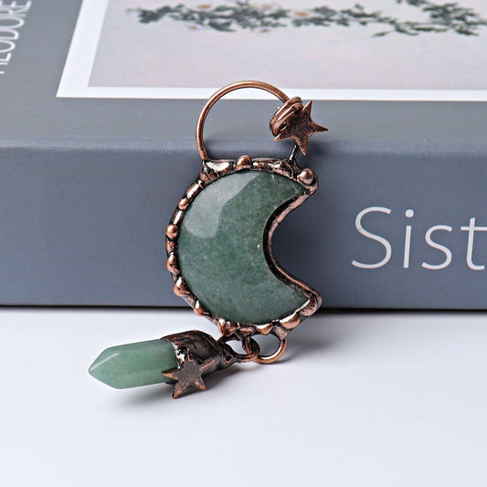 3.6" Green Aventurine Moon Design Pendant Wholesale Crystals USA