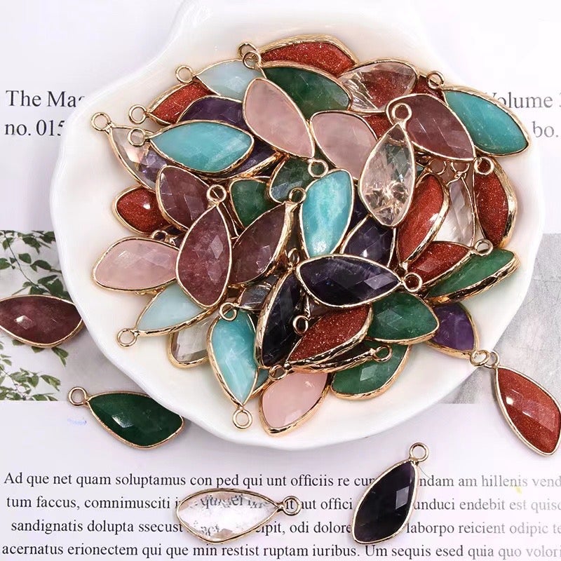 25mm Irregular Water Drop Shape Crystal Pendant with Golden Rim Wholesale Crystals USA