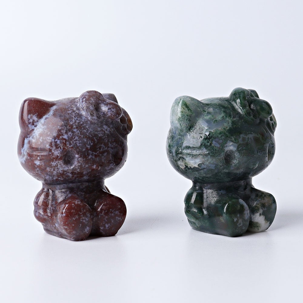 1.9" Moss Agate Hello Kitty Crystal Carvings Wholesale Crystals USA