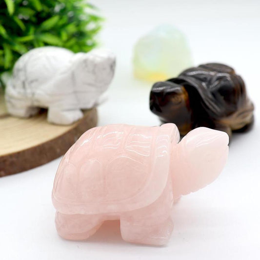Hand Carved Rose Quartz Tortoise Animal Collectible Sculpture 1.5"(40mm) Wholesale Crystals USA