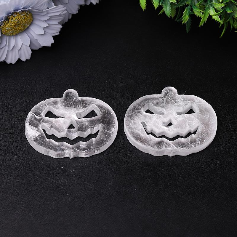 2.5" Selenite Pumpkin Face Hand Carving Halloween Gift Wholesale Crystals USA