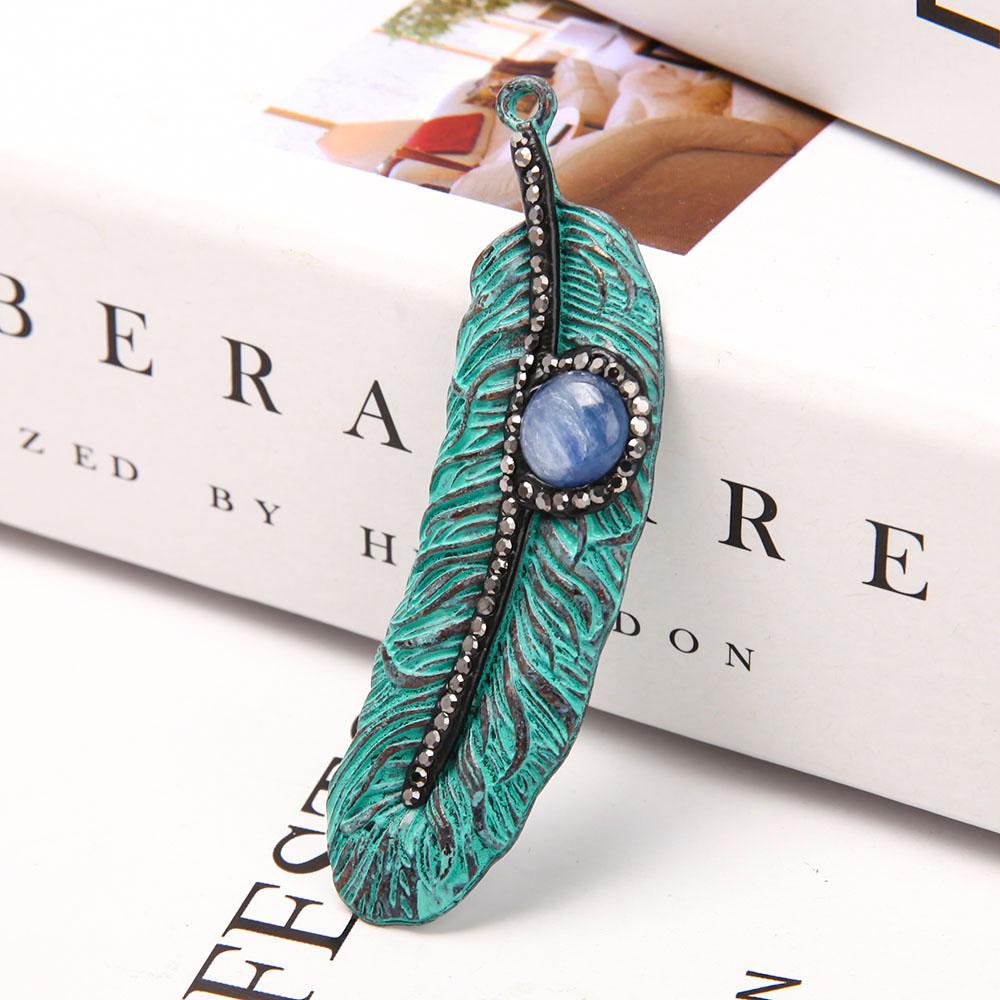 Metal Feather Shape Pendant with Kyanite Wholesale Crystals USA