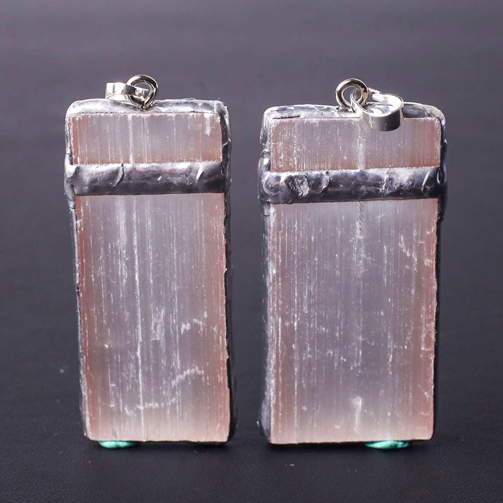 Wire Wrapped Pink Selenite Square Slice Crystal Pendant Wholesale Crystals USA